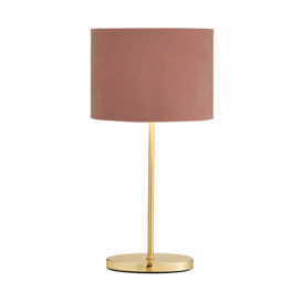 Oval Brass Stick Table Lamp with Velvet Shade - Pink - thumbnail 1