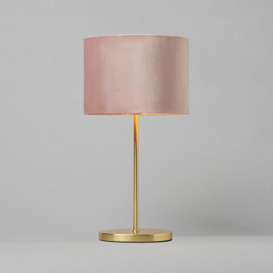 Oval Brass Stick Table Lamp with Velvet Shade - Pink - thumbnail 2