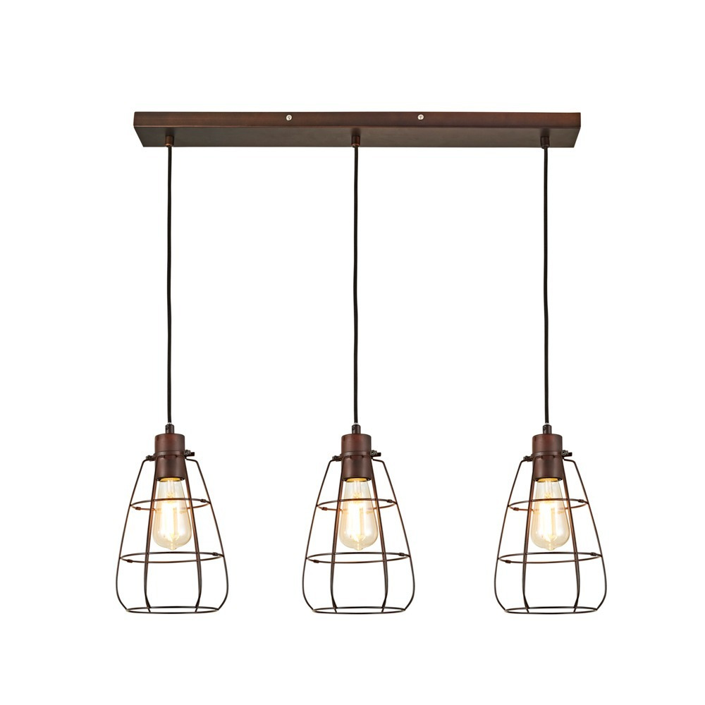 Drax Caged 3 Light Ceiling Pendant Bar - Bronze - image 1