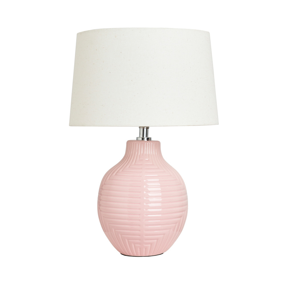 Kyra Ceramic Embossed Table Lamp With Ivory Shade - Pink - image 1