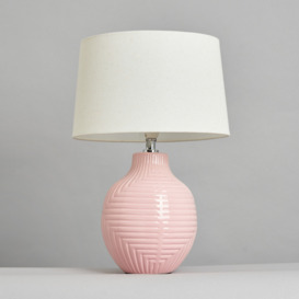 Kyra Ceramic Embossed Table Lamp With Ivory Shade - Pink - thumbnail 3