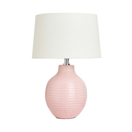 Kyra Ceramic Embossed Table Lamp With Ivory Shade - Pink - thumbnail 1