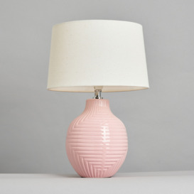 Kyra Ceramic Embossed Table Lamp With Ivory Shade - Pink - thumbnail 2