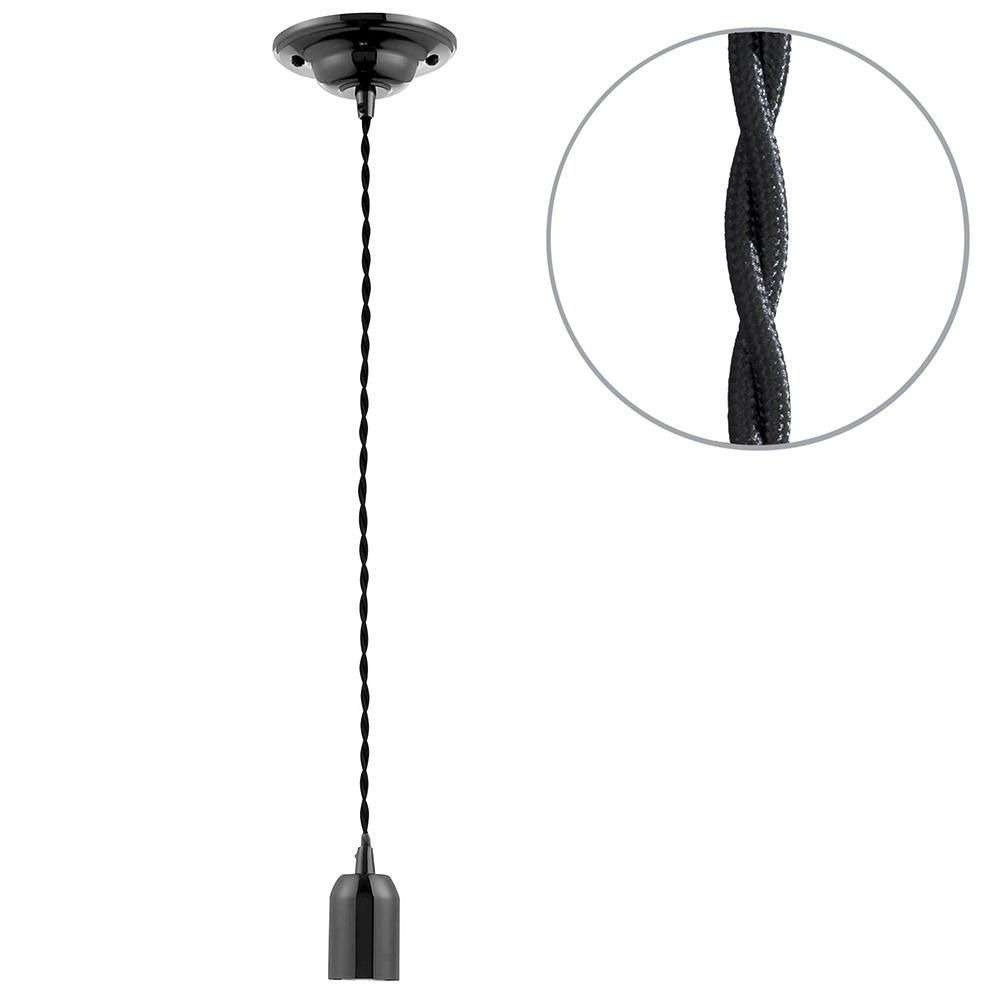 Decorative Twisted Braided Cable Nickel Light Fitting - Black - image 1