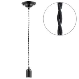 Decorative Twisted Braided Cable Nickel Light Fitting - Black - thumbnail 1