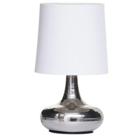 Mini Scratched Table Lamp with White Shade - Chrome