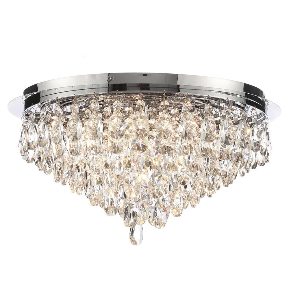 Crystal Style Flush 6 Light Ceiling Light - Chrome - image 1