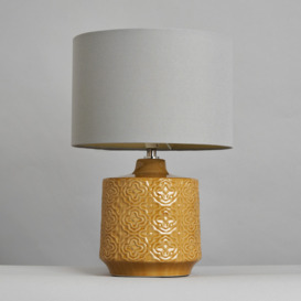 Ceramic Table Lamp with Pale Grey Shade - Mustard - thumbnail 3
