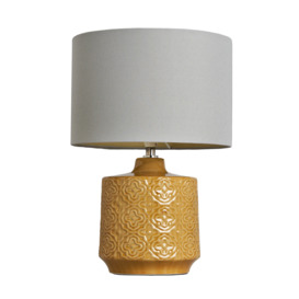Ceramic Table Lamp with Pale Grey Shade - Mustard - thumbnail 1