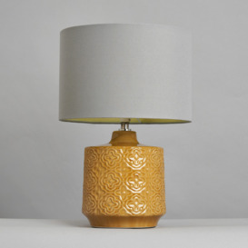 Ceramic Table Lamp with Pale Grey Shade - Mustard - thumbnail 2