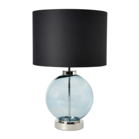 Glass Ball Table Lamp with Blue Shade - Nickel