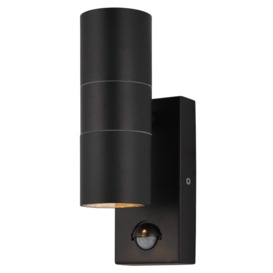 Kenn 2 Light Outdoor Up and Down Wall Light with PIR Sensor - Black
