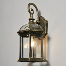 Ledan 1 Light Outdoor Distressed Effect Lantern Wall Light - Antique Brass - thumbnail 2