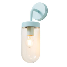 Reeth Outdoor Industrial Style Curved Arm Wall Light - Pale Blue - thumbnail 1