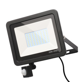 Langton Outdoor LED 50 Watt Slimline Wired Flood Light with PIR Sensor - Black - thumbnail 1