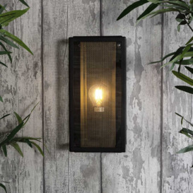 Merlin Outdoor Box Lantern Wall Light with Brass Mesh Insert - Black - thumbnail 3