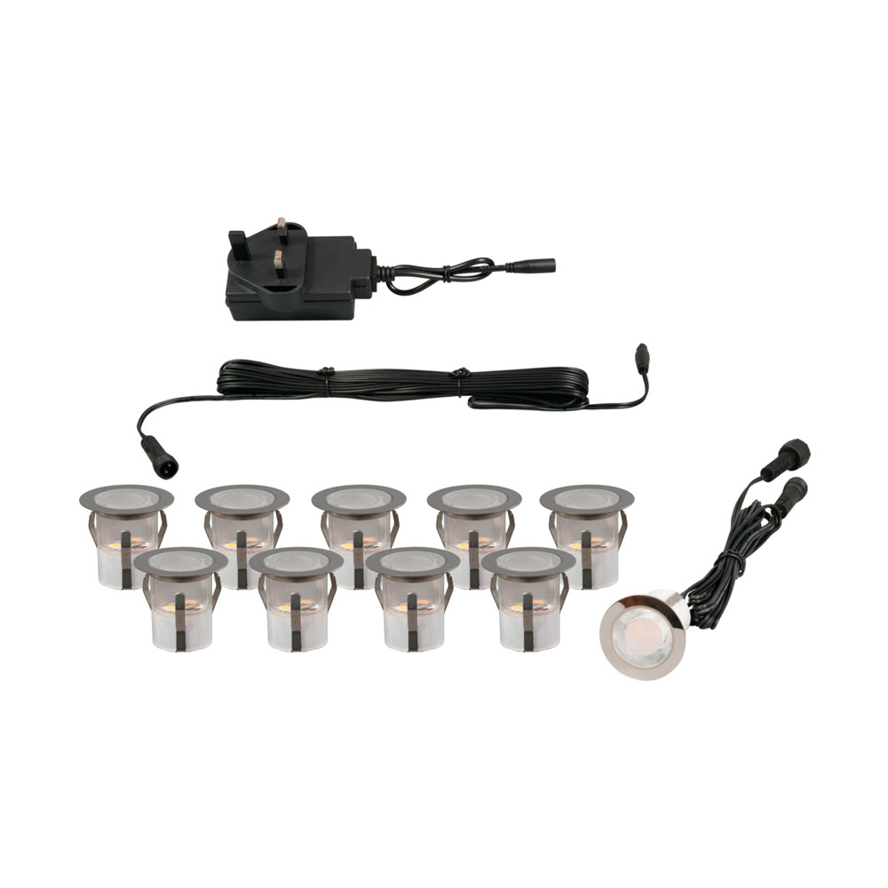 Pack of 10 Coleman 3cm Warm White LED Recessed Deck Lighting Kit - Stainless Steel - image 1