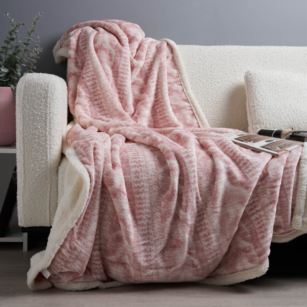 Print Knit Throw with Sherpa - Blush - image 1