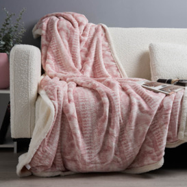 Print Knit Throw with Sherpa - Blush