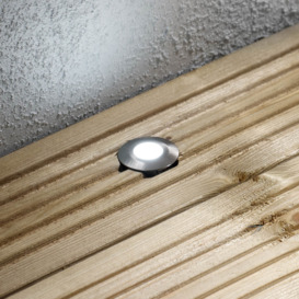 Circular Recessed Cool LED Kitchen Plinth and Outdoor Decking Light - Brushed Steel - thumbnail 3