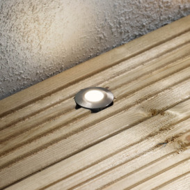 Circular Recessed Warm LED Kitchen Plinth and Outdoor Decking Light - Brushed Steel - thumbnail 3