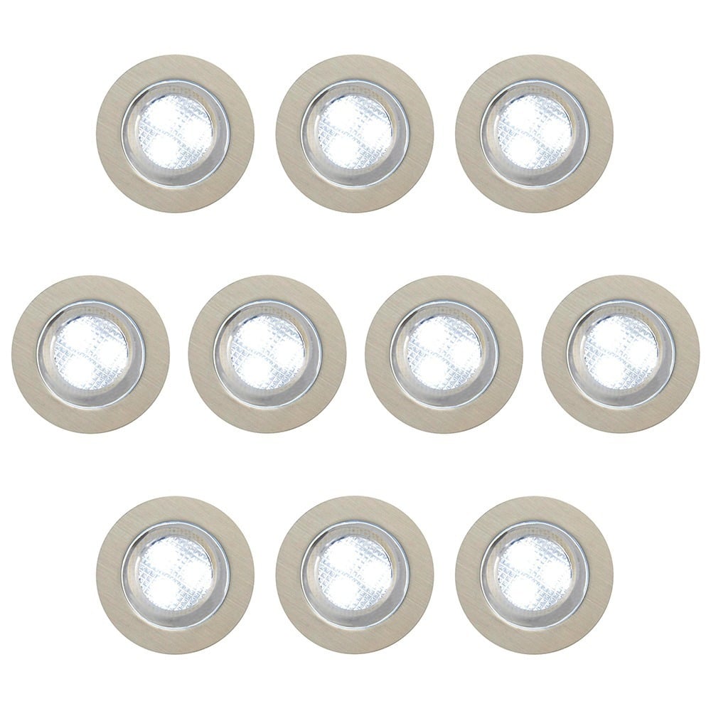 10 Pack of Circular Recessed Cool LED Kitchen Plinth and Outdoor Decking Light - Stainless Steel - image 1
