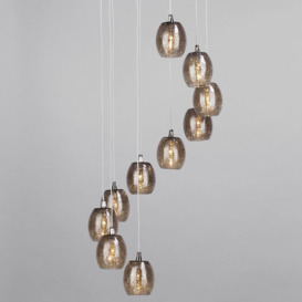 10 Light Circular Ceiling Pendant Cluster with Crackled Glass Shades - Black Chrome - thumbnail 2