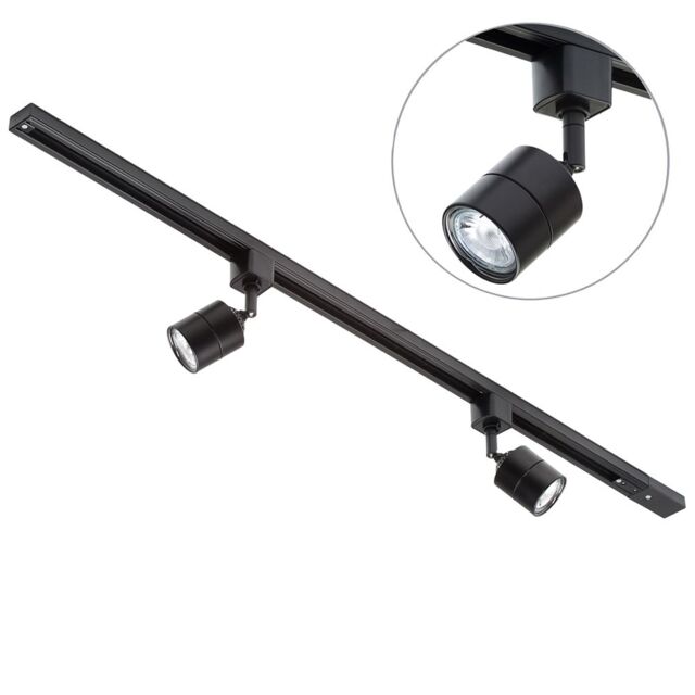 1m Track Light Kit with 2 Soho Heads and LED Bulbs - Black - image 1
