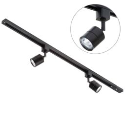 1m Track Light Kit with 2 Soho Heads and LED Bulbs - Black - thumbnail 1