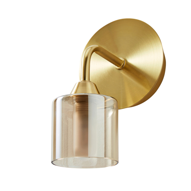Sylvia 1 Arm Bathroom Wall Light with Champagne Shades - Satin Brass - image 1