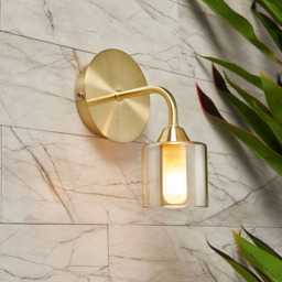 Sylvia 1 Arm Bathroom Wall Light with Champagne Shades - Satin Brass - thumbnail 6