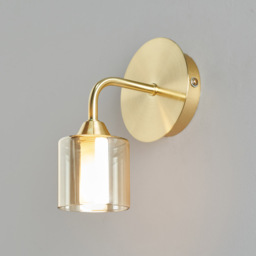 Sylvia 1 Arm Bathroom Wall Light with Champagne Shades - Satin Brass - thumbnail 2