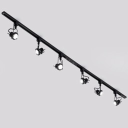2 metre Track Light Kit with 6 Greenwich Heads and LED Bulbs - Black - thumbnail 2