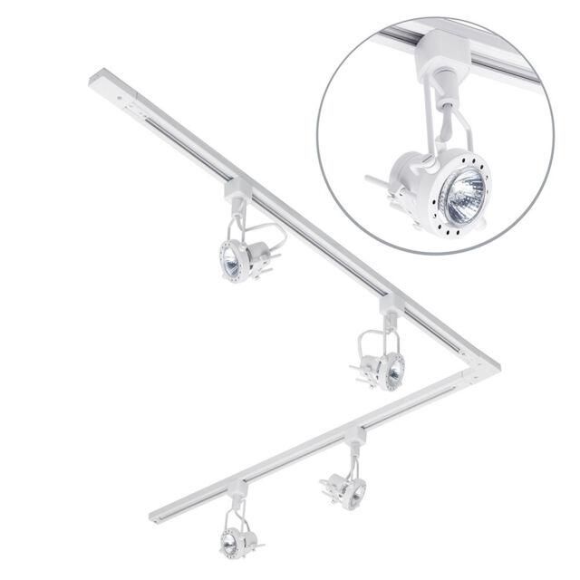 2 metre L Shape Track Light Kit with 4 Greenwich Heads and LED Bulbs - White - image 1