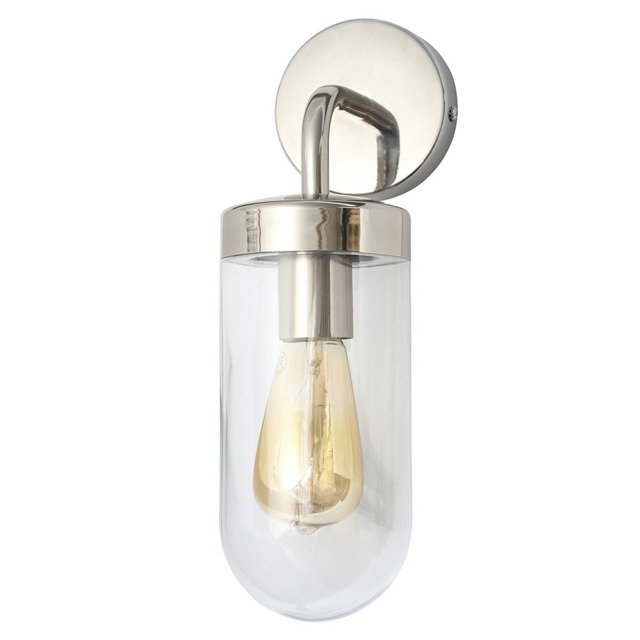Reeth Outdoor Industrial Style Curved Arm Wall Light - Polished Steel - image 1
