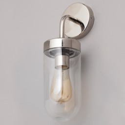Reeth Outdoor Industrial Style Curved Arm Wall Light - Polished Steel - thumbnail 4