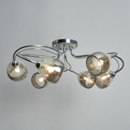 6 Light Semi Flush Ceiling Light with Glass Shades - Chrome - thumbnail 2