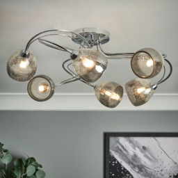 6 Light Semi Flush Ceiling Light with Glass Shades - Chrome - thumbnail 5