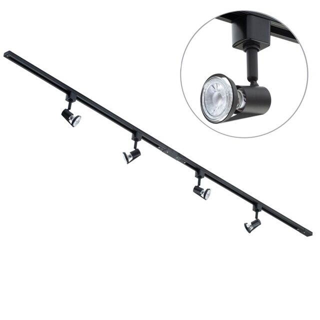 2 metre Track Light Kit with 4 Harlem Heads and LED Bulbs - Black - image 1