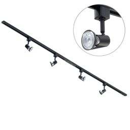 2 metre Track Light Kit with 4 Harlem Heads and LED Bulbs - Black - thumbnail 1