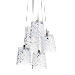 Aston 7 Light Cluster Pendant Light with Whisky Glass Shades - Antique Brass