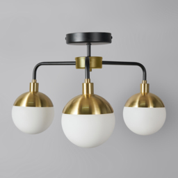 Sydney 3 Light Bathroom Semi Flush Ceiling Light - Black and Brass - thumbnail 3