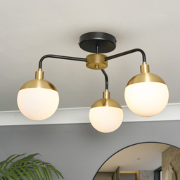 Sydney 3 Light Bathroom Semi Flush Ceiling Light - Black and Brass - thumbnail 7