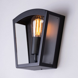 Hamble Outdoor Lantern Curved Wall Light - Black - thumbnail 2