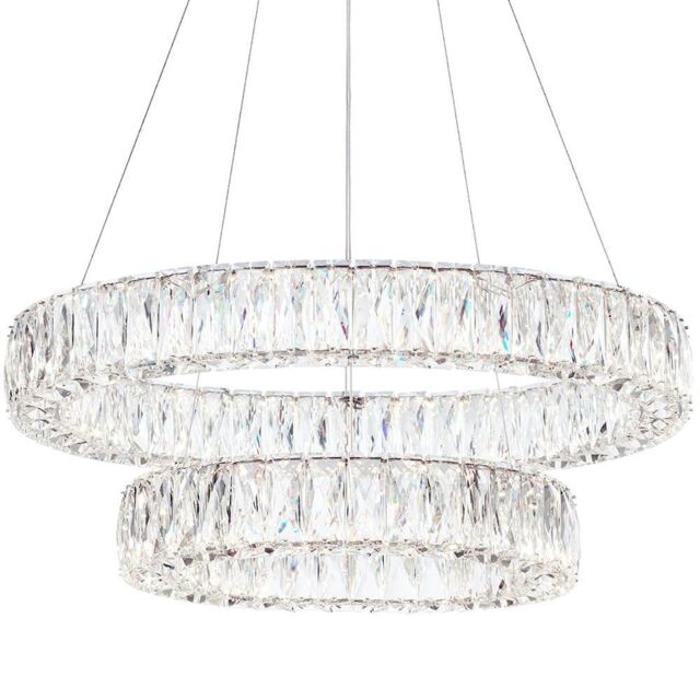Visconte Crystal Double Hoop LED Prism Bar Ceiling Pendant - Chrome & Glass