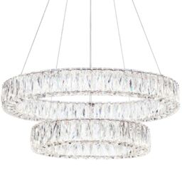 Visconte Crystal Double Hoop LED Prism Bar Ceiling Pendant - Chrome & Glass
