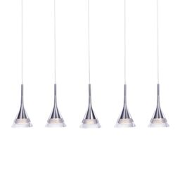 Visconte Gem Conical LED 5 Light Ceiling Pendant Bar - Chrome