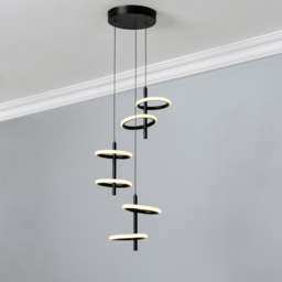 Geo 6 Light LED Ring Cluster Pendant - Black - thumbnail 2