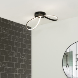 Finn LED Swirl Flush Bathroom Ceiling Light - Matte Black - thumbnail 5
