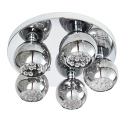 Seren 5 Light Smoke Glass Bathroom Flush Ceiling Light - Chrome